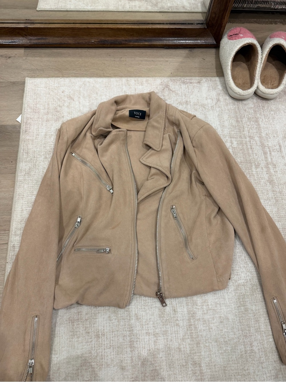 VICI Taupe Suede-Look Moto Jacket